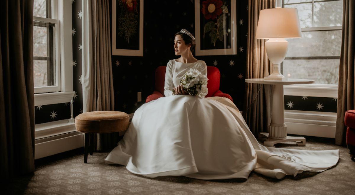Bride sitting in a chair