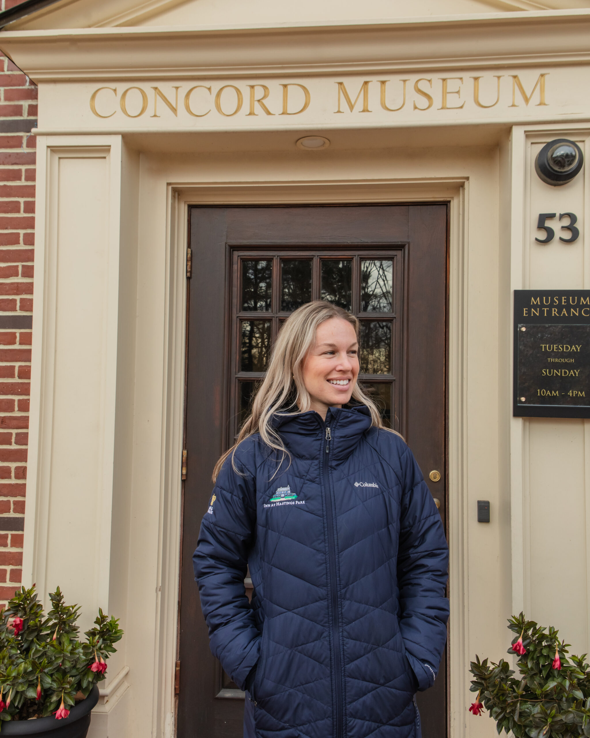 woman in front of concord museum