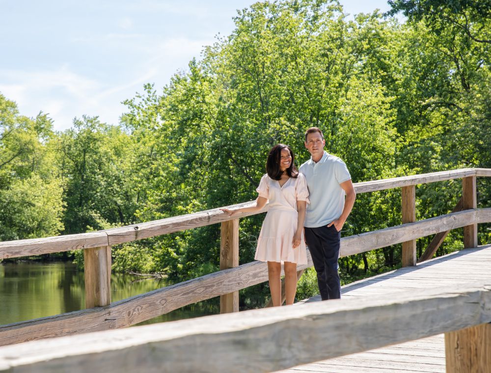 Couple outside on a bridge