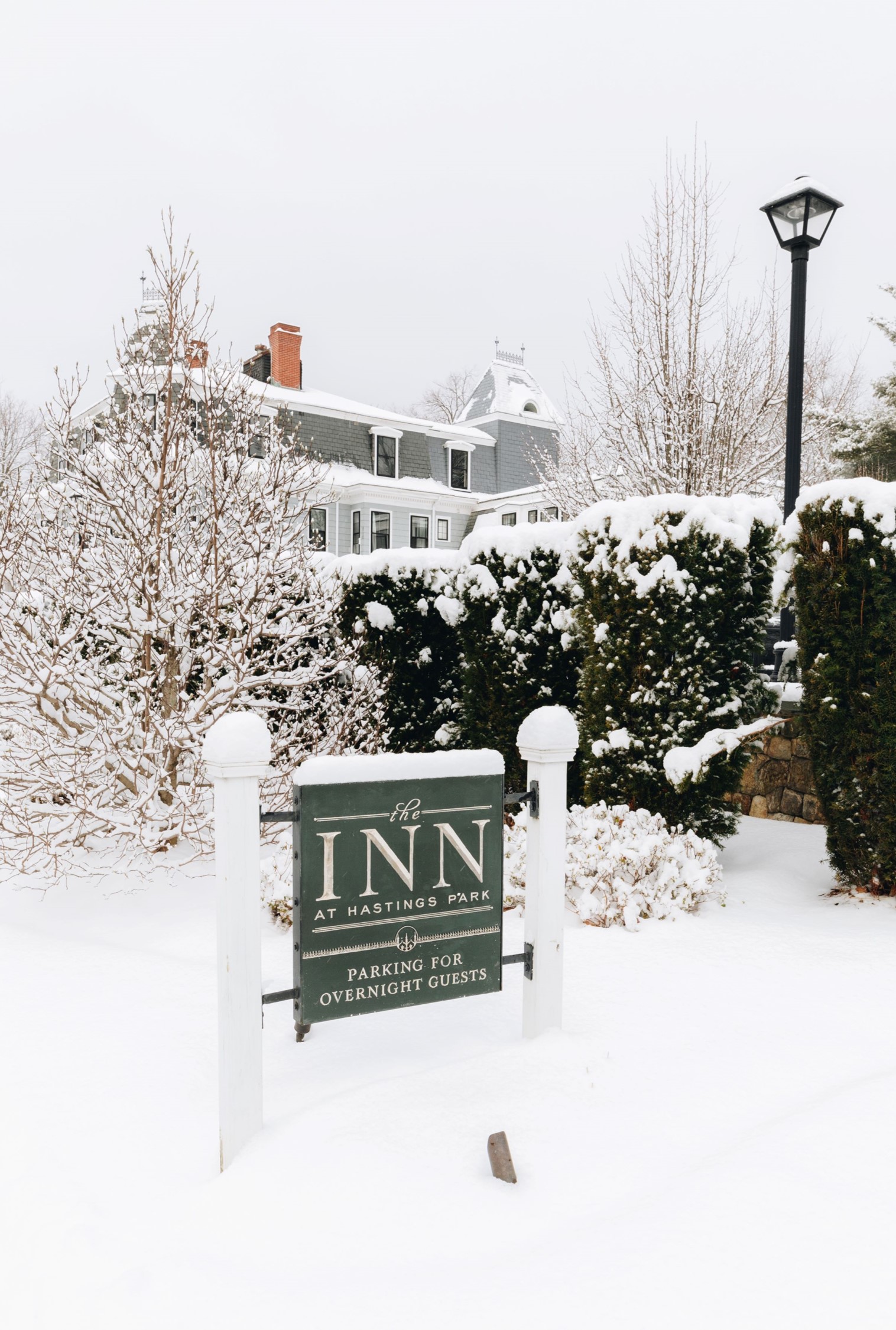 Hotel covered in snow