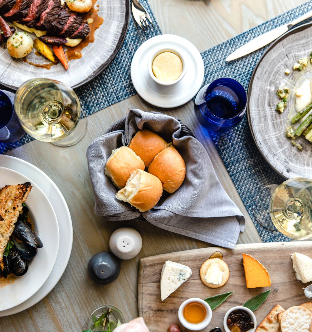 Food and beverages on a table at the Inn at Hastings Park